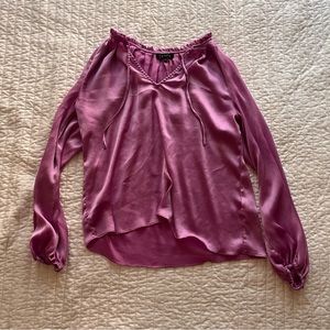 STATE Pleated Tie Neck Raglan Sleeve Blouse